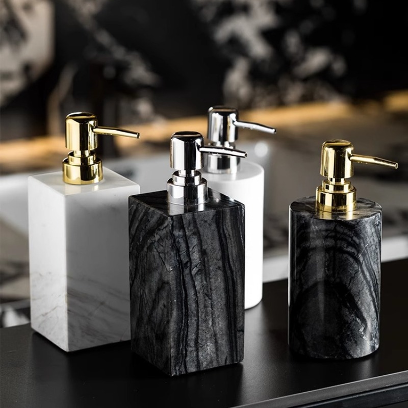 Luxury Skincare Jars - Doğal Mermer Sabunluk Şişesi, Kaymaz Banyo